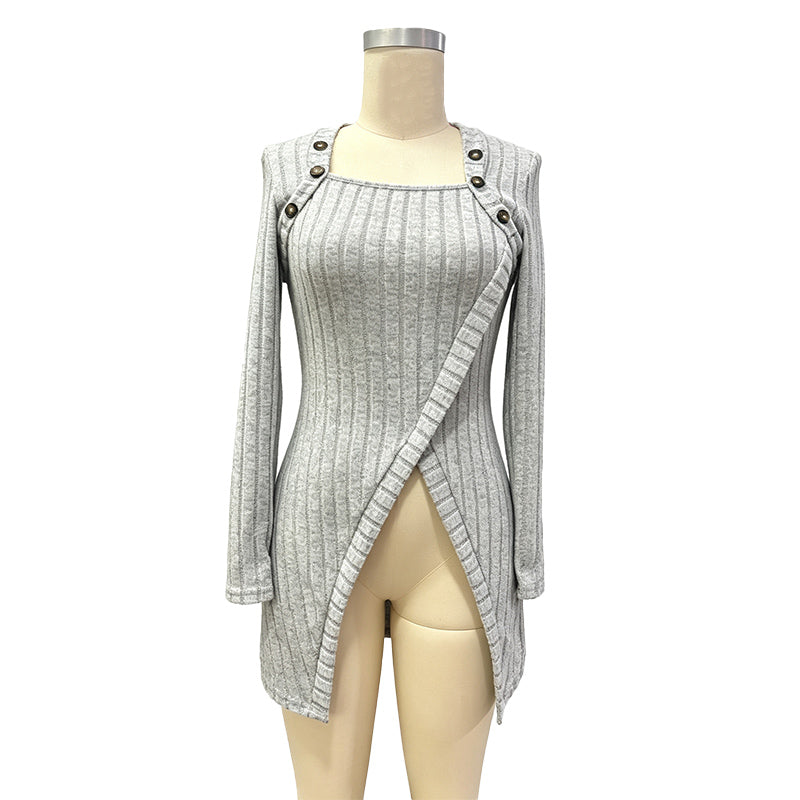 Button Decor Asymmetric Split Hem Tunic