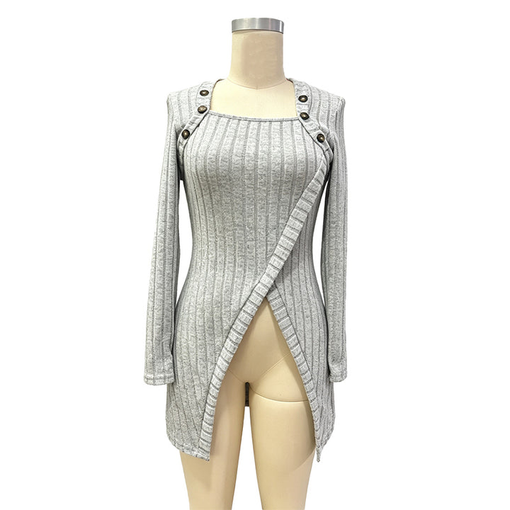 Button Decor Asymmetric Split Hem Tunic