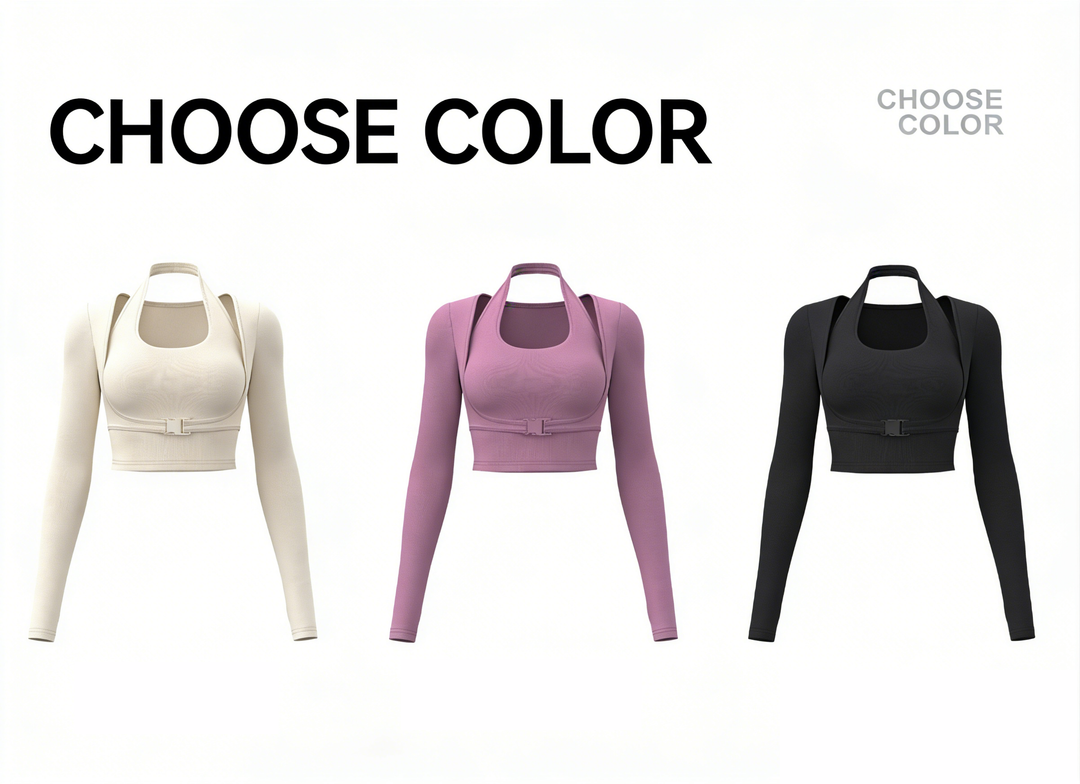 Halter Neck Layered Long Sleeve Yoga Crop Top