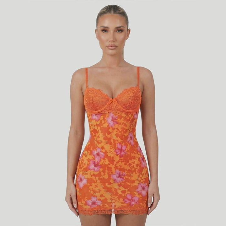 Lace-Trimmed Printed Camisole Dress