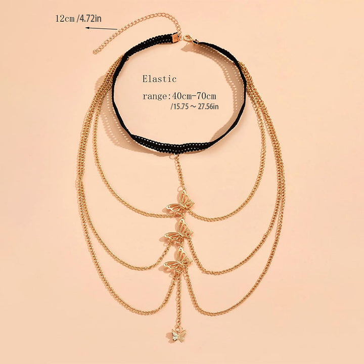 Elastic layered butterfly pendant thigh chain jewelry