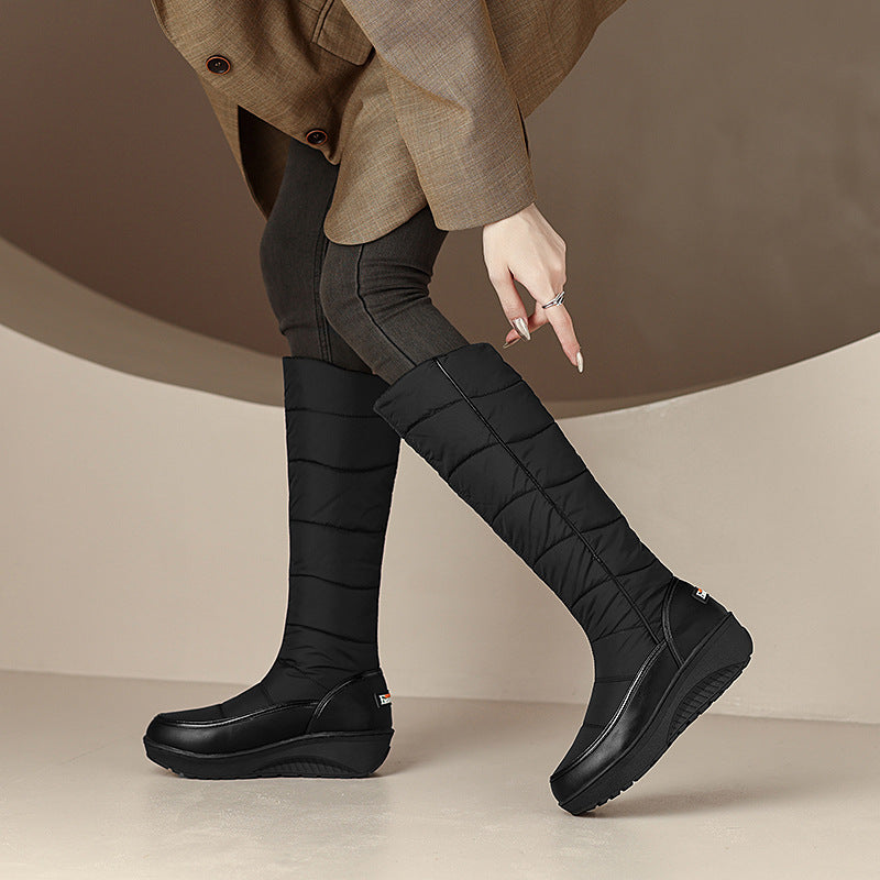 Striped, thick-soled, non-slip tall snow boots