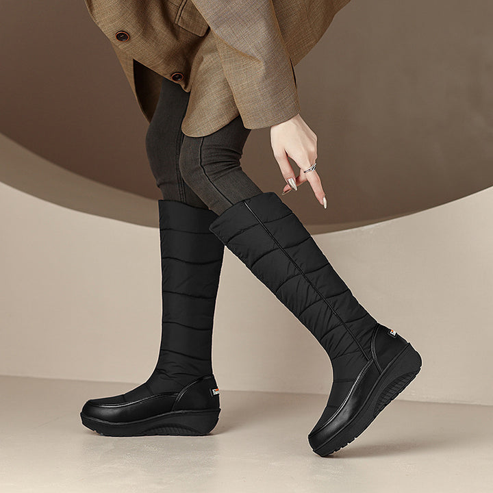 Striped, thick-soled, non-slip tall snow boots