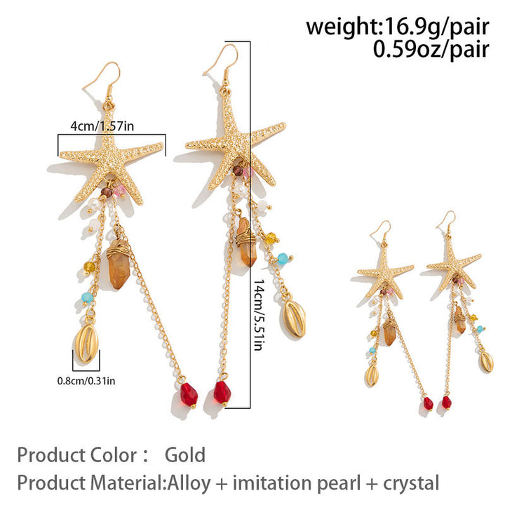 Beach-style starfish and jellyfish tassel earrings