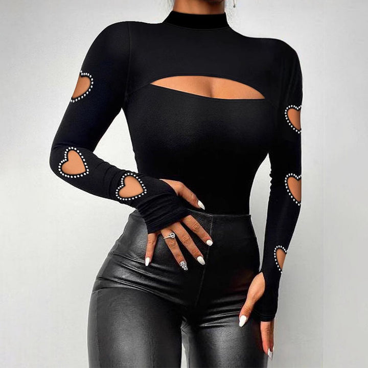 Heart-shaped cutout long-sleeve fitted top