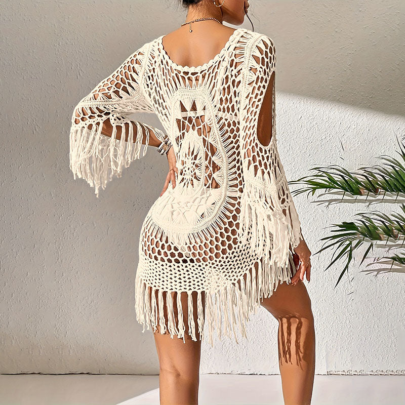 Openwork tassel beach dress cover-up