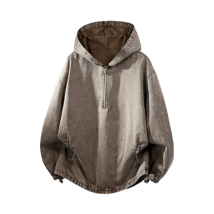 Retro washed hooded loose top