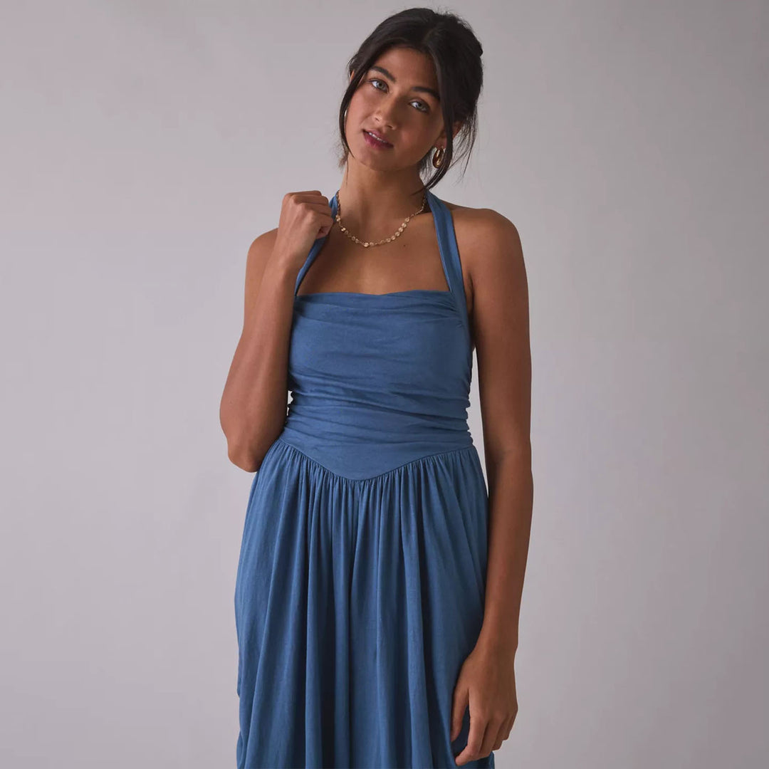 Square-neck back-tie loose harem jumpsuit