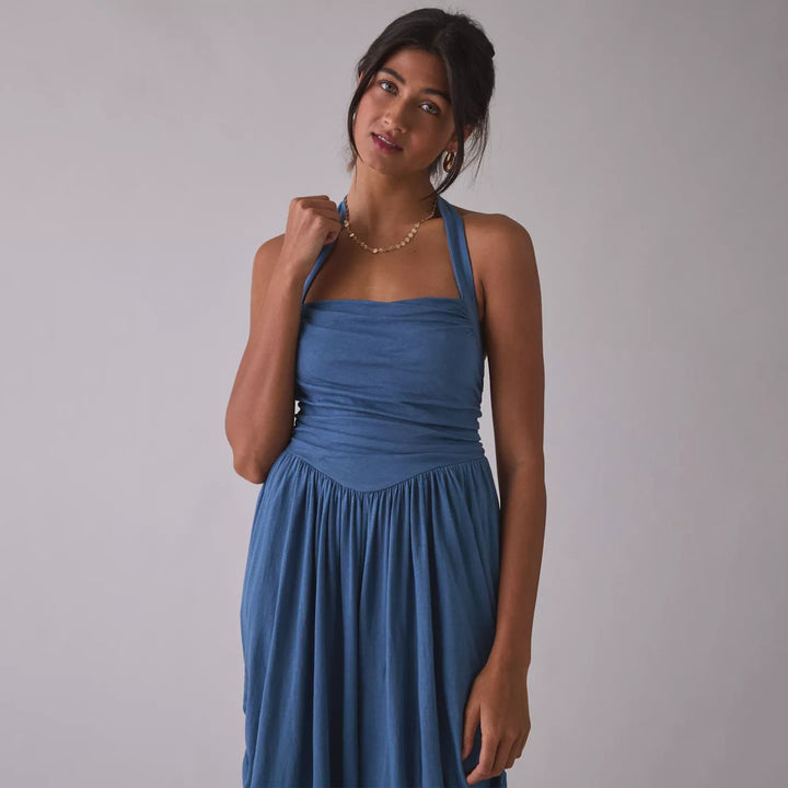 Square-neck back-tie loose harem jumpsuit