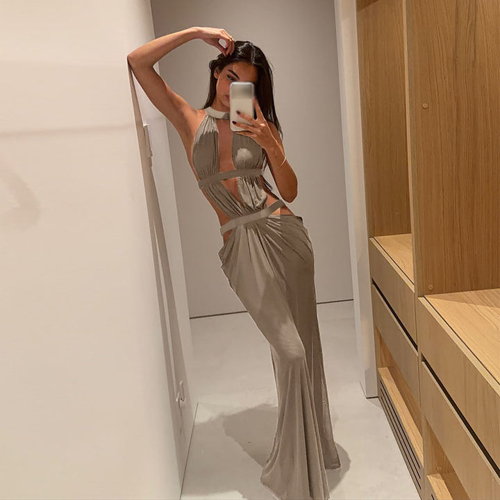 Pleated cut-out floor-length skirt