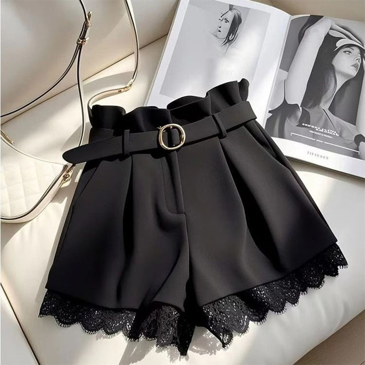 High-waisted lace-trimmed shorts