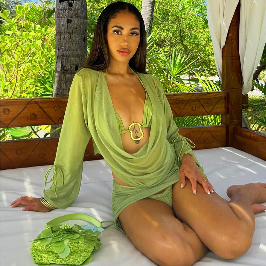 Draped Mesh Three-Piece Set