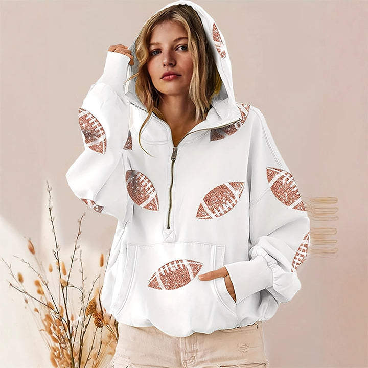 Printed half-zip loose hoodie