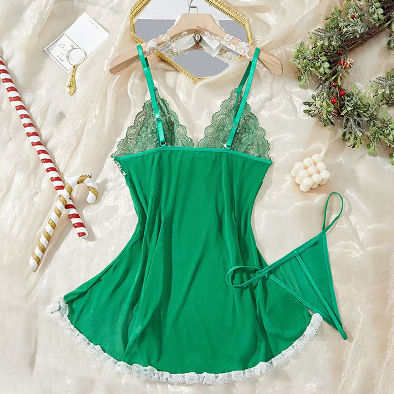 Sheer Mesh Ruffle Nightgown Set