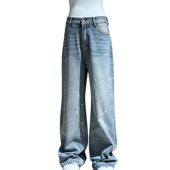 Double Hotfix rhinestones-sided high-waisted jeans