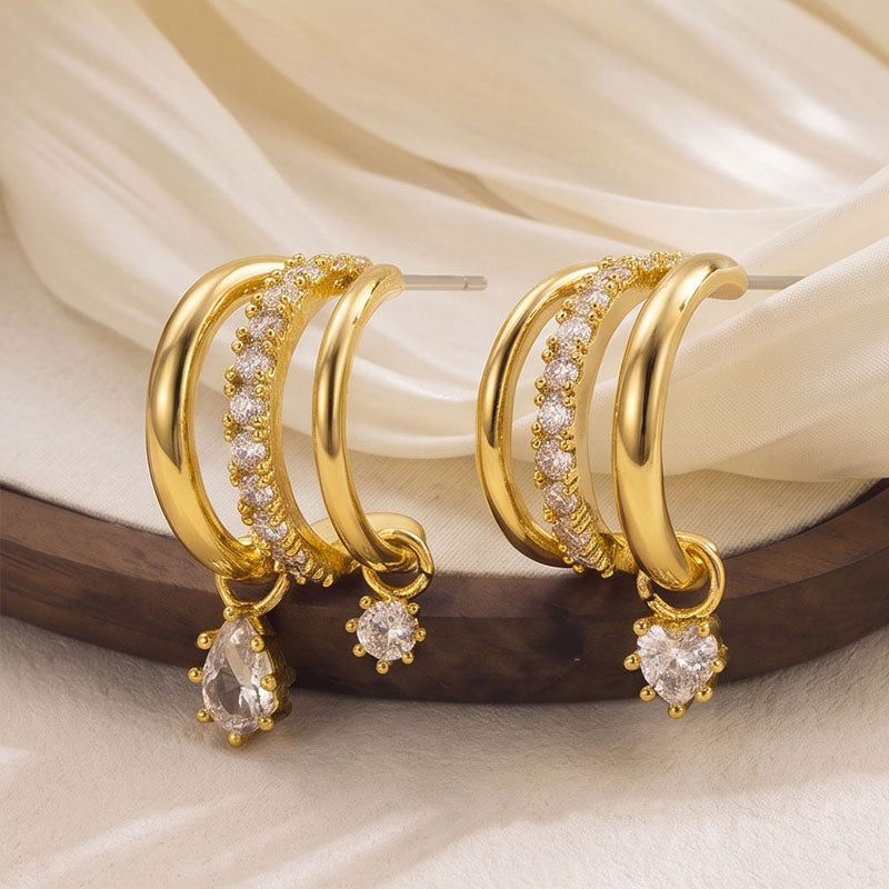 Exquisite multi-layered curved drop earrings