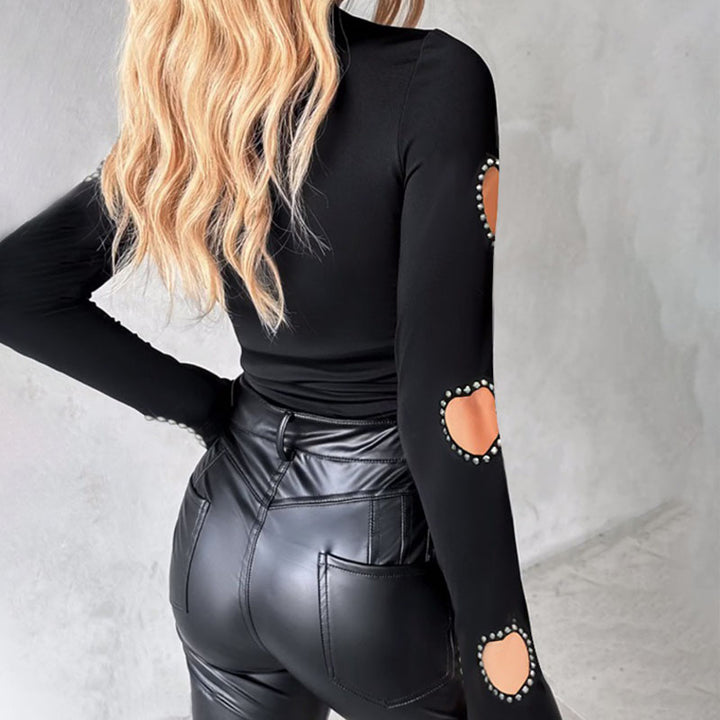 Heart-shaped cutout long-sleeve fitted top
