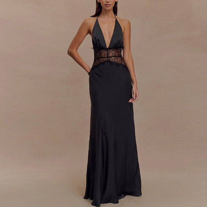 Elegant Halter-Neck Lace-Panel Dress