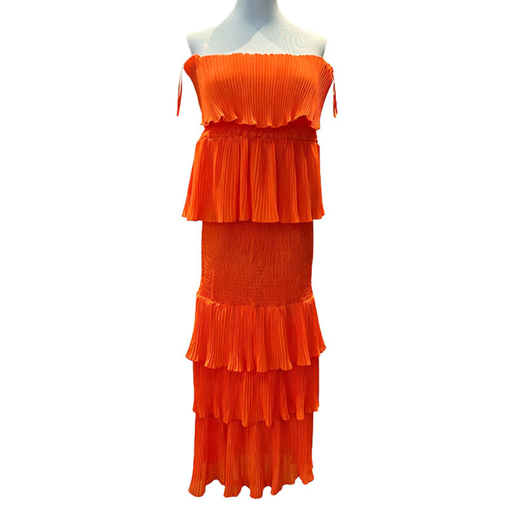 Strapless tiered ruffle fishtail maxi skirt