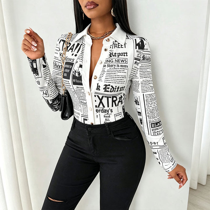 Street style collared button-down long-sleeved shirt