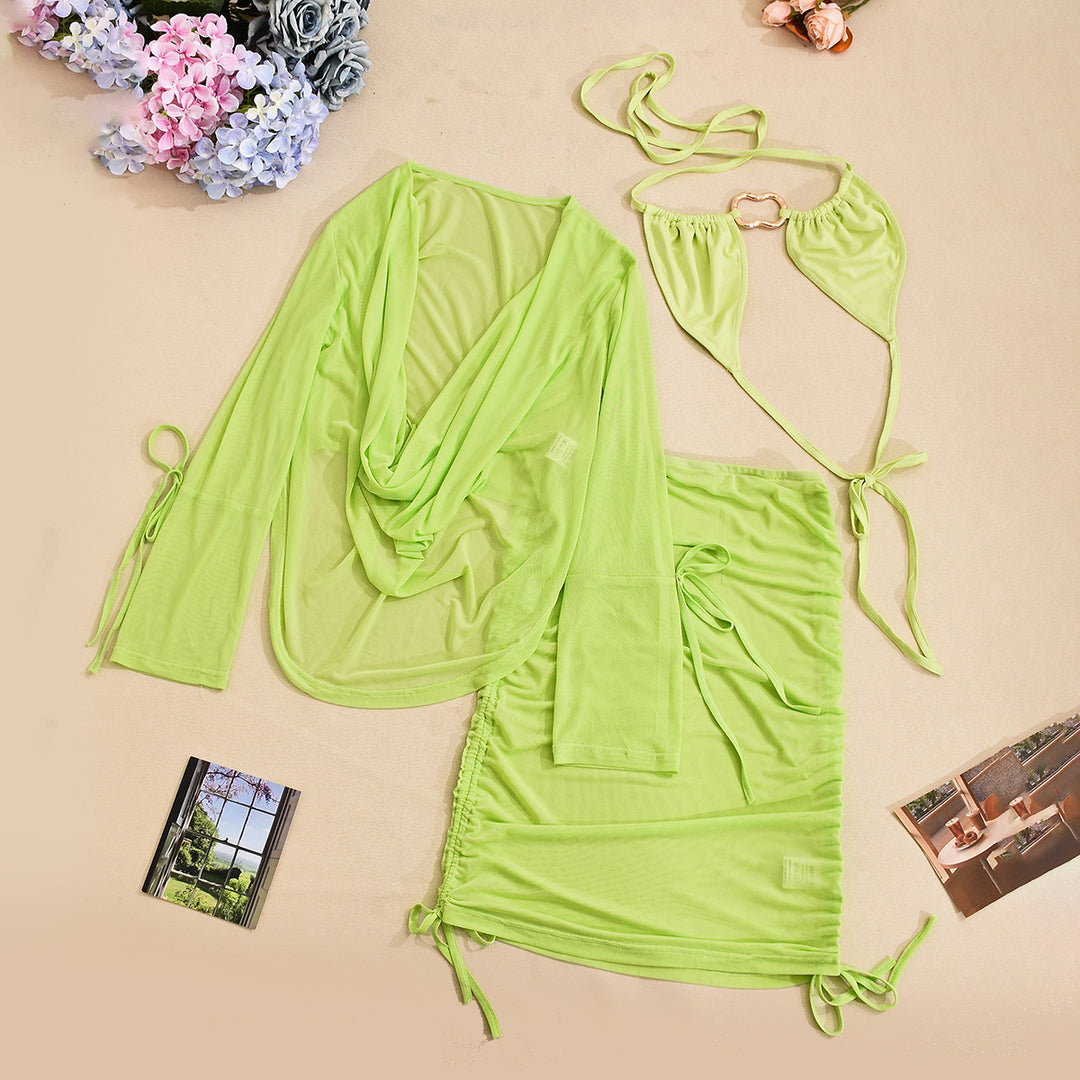 Draped Mesh Three-Piece Set