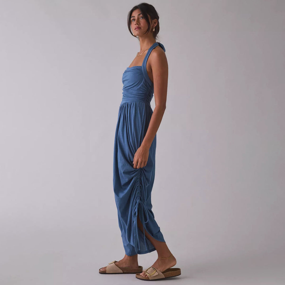 Square-neck back-tie loose harem jumpsuit