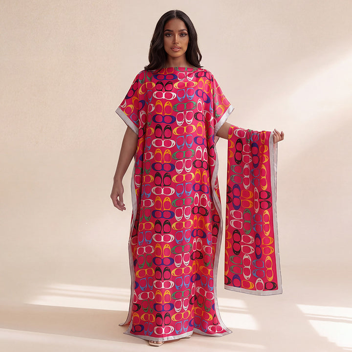 Geometric print beach shawl and dress