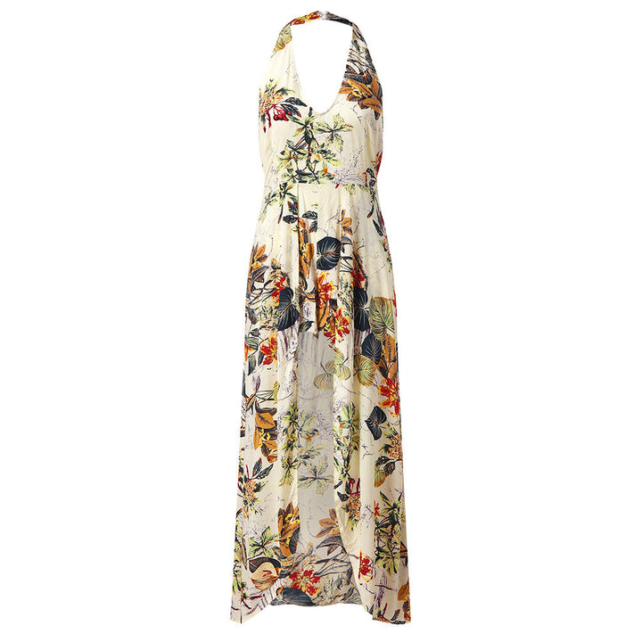 Sleeveless deep V-neck front slit dress
