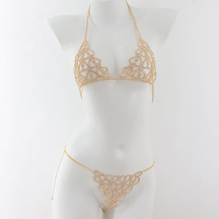 Rhinestone Heart Bra & Panty Body Chain Set