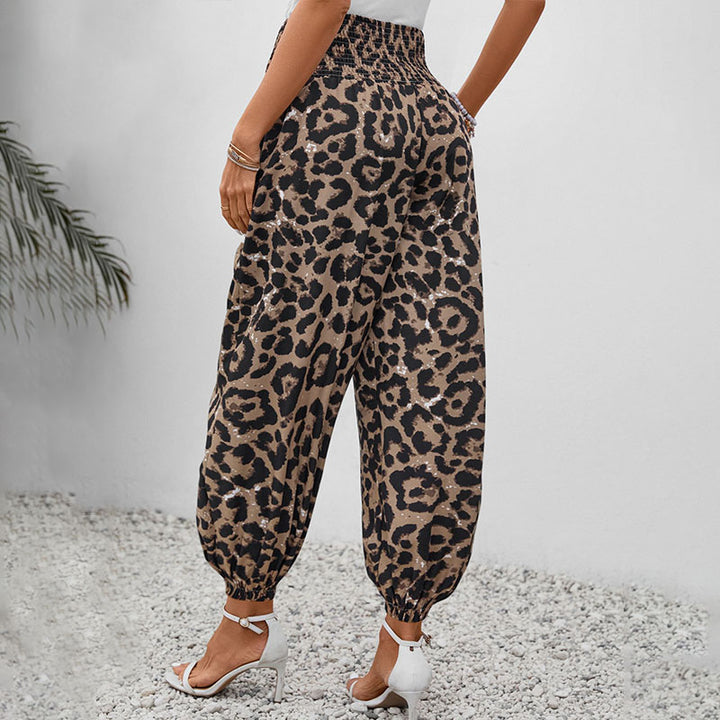 Casual leopard print elastic waist harem pants