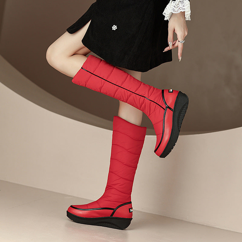 Striped, thick-soled, non-slip tall snow boots