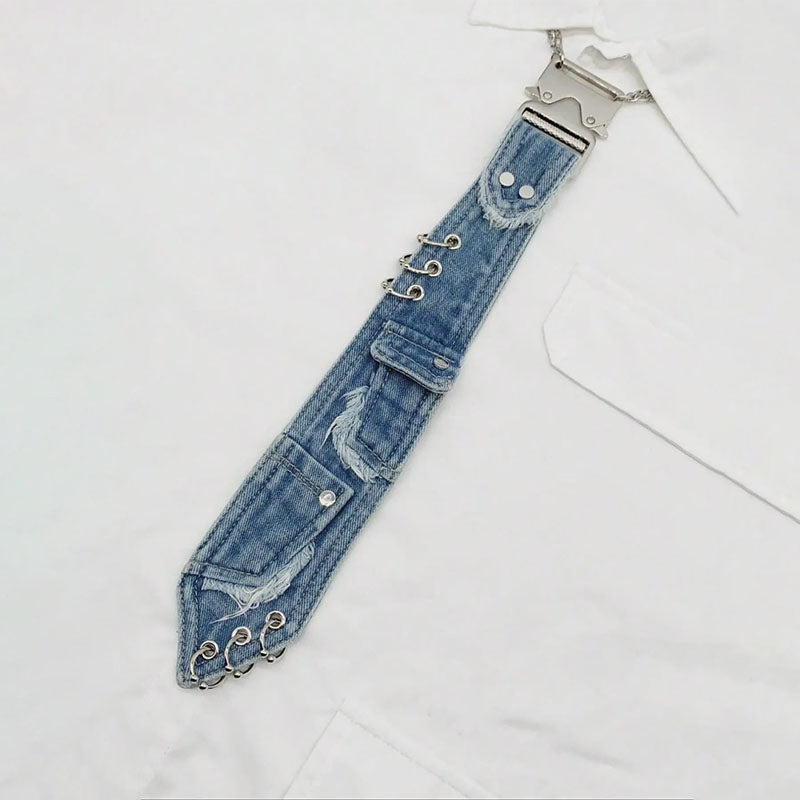 Retro-punk denim tie accessory
