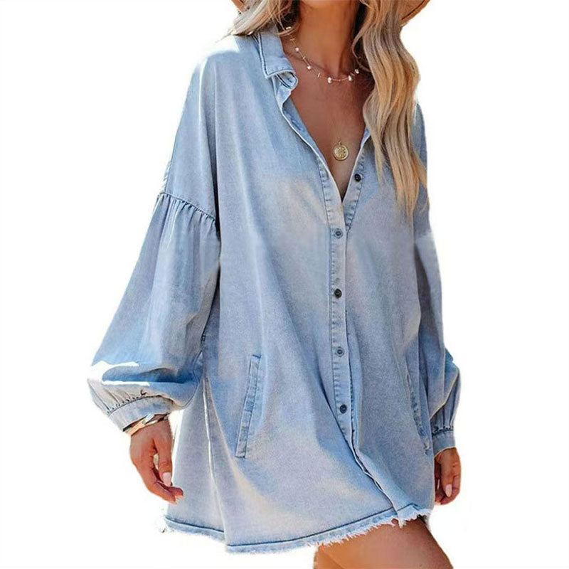 Collared button-front denim dress
