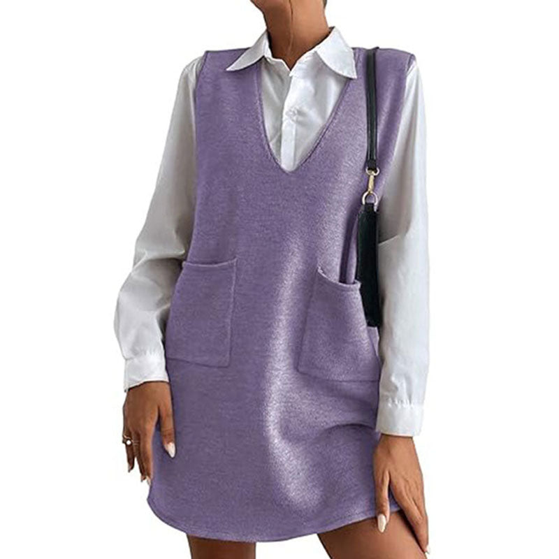 Loose V-neck pinafore dress
