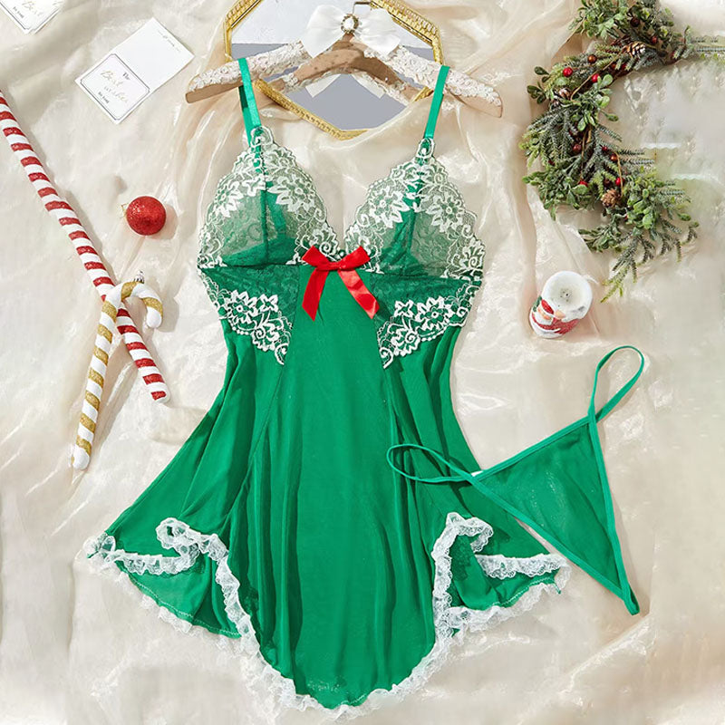 Sheer Mesh Ruffle Nightgown Set