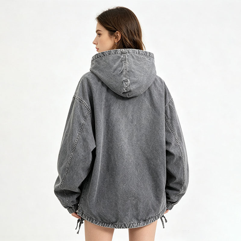 Retro washed hooded loose top