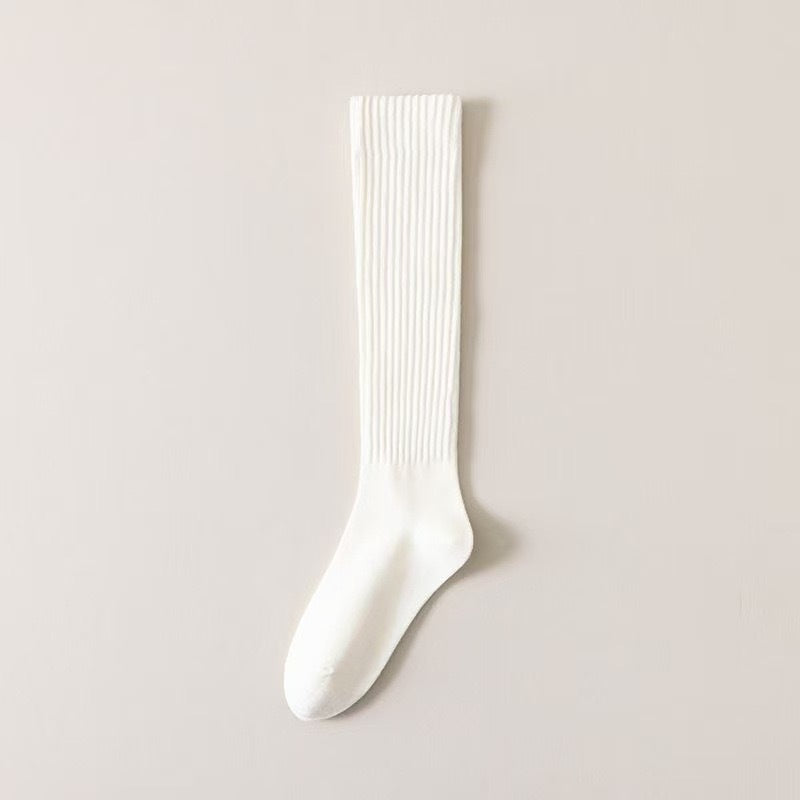 Preppy JK style ribbed loose over-the-knee socks