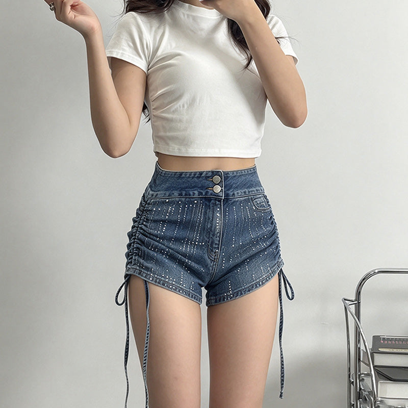 High Waist Hot Drill Jean Shorts