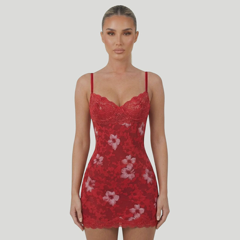 Lace-Trimmed Printed Camisole Dress