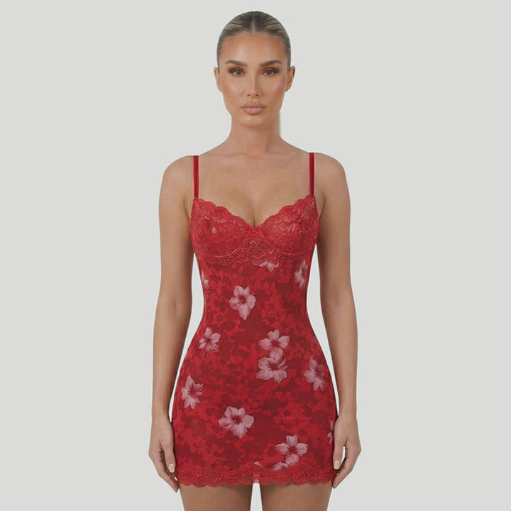 Lace-Trimmed Printed Camisole Dress