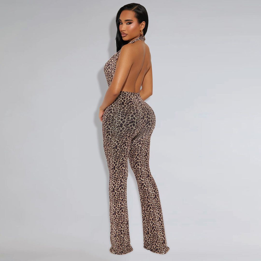 Leopard Print Halter Bodycon Jumpsuit