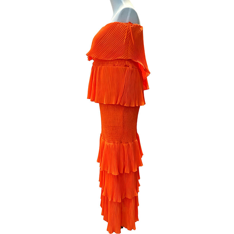 Strapless tiered ruffle fishtail maxi skirt