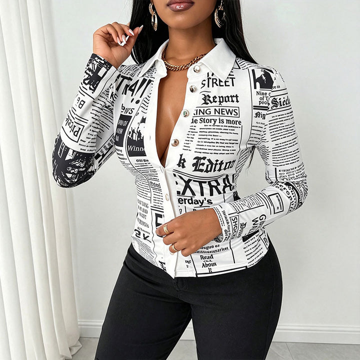 Street style collared button-down long-sleeved shirt