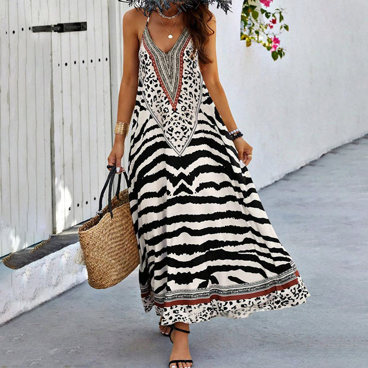 Bohemian resort-style printed dress