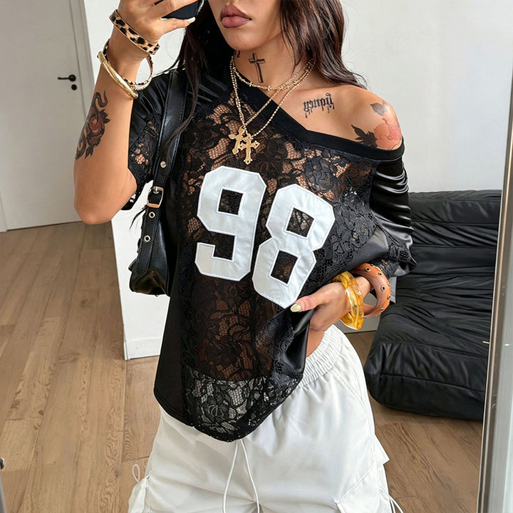 Sheer lace-panel top