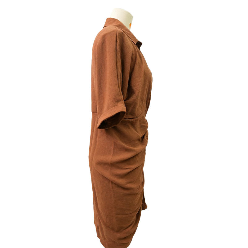 Belted pleated shirt dress