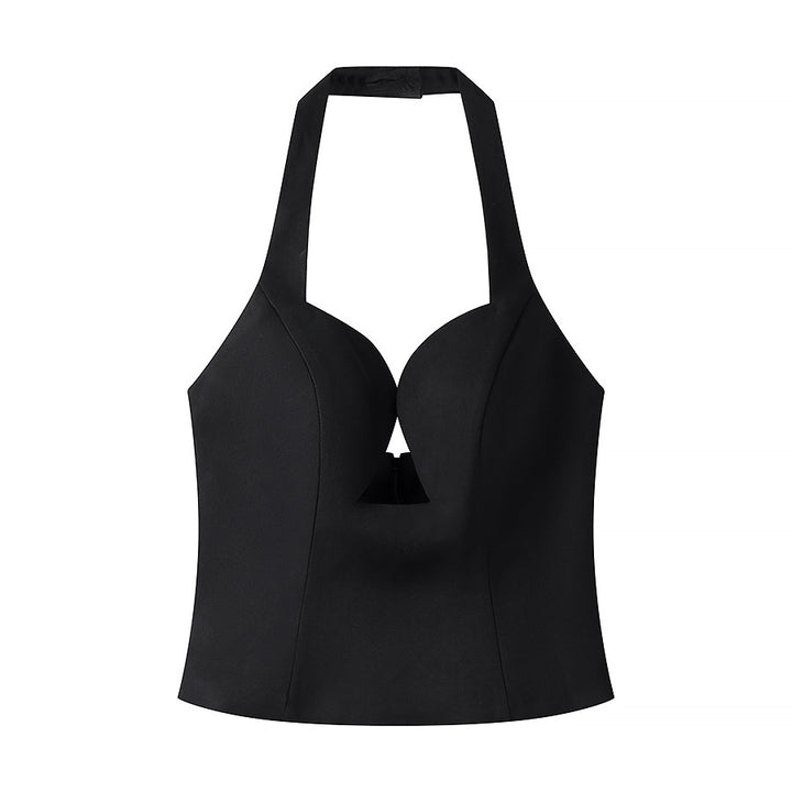 Deep-V cut-out halter crop top
