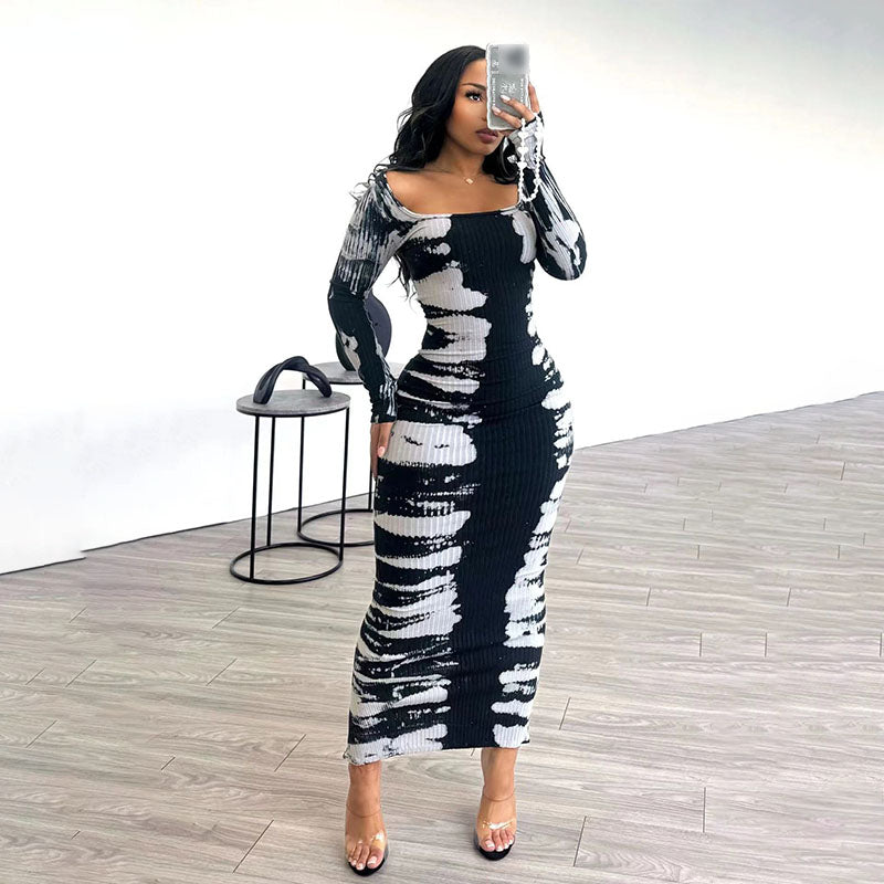Tie-dye ribbed stretch slim-fit dress