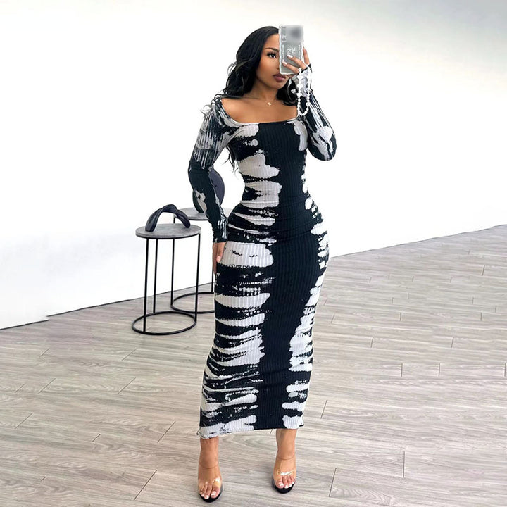 Tie-dye ribbed stretch slim-fit dress