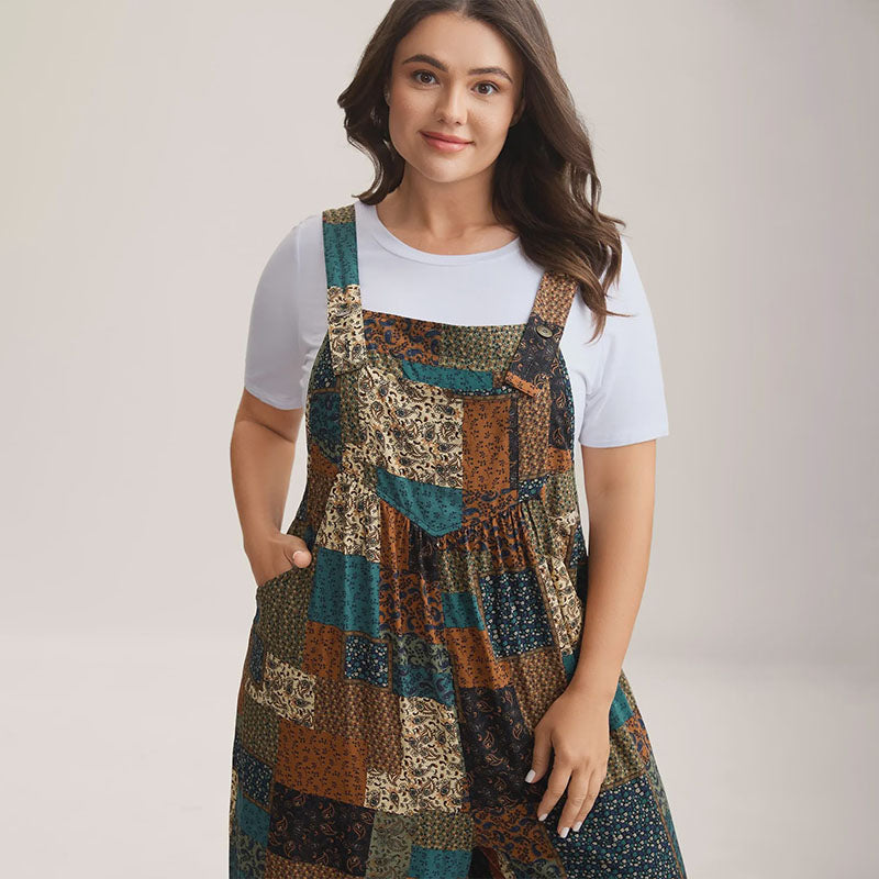 Vintage-style patchwork overalls